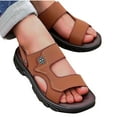 thumbnail image 6 of CQONEPT Men's Leather Slip-On Sandals Retro Two-Strap Buckle Design Anti-Slip Sole Comfortable Casual Slides for Walking Beach Indoor & Outdoor Brown Size 8.5, 6 of 8