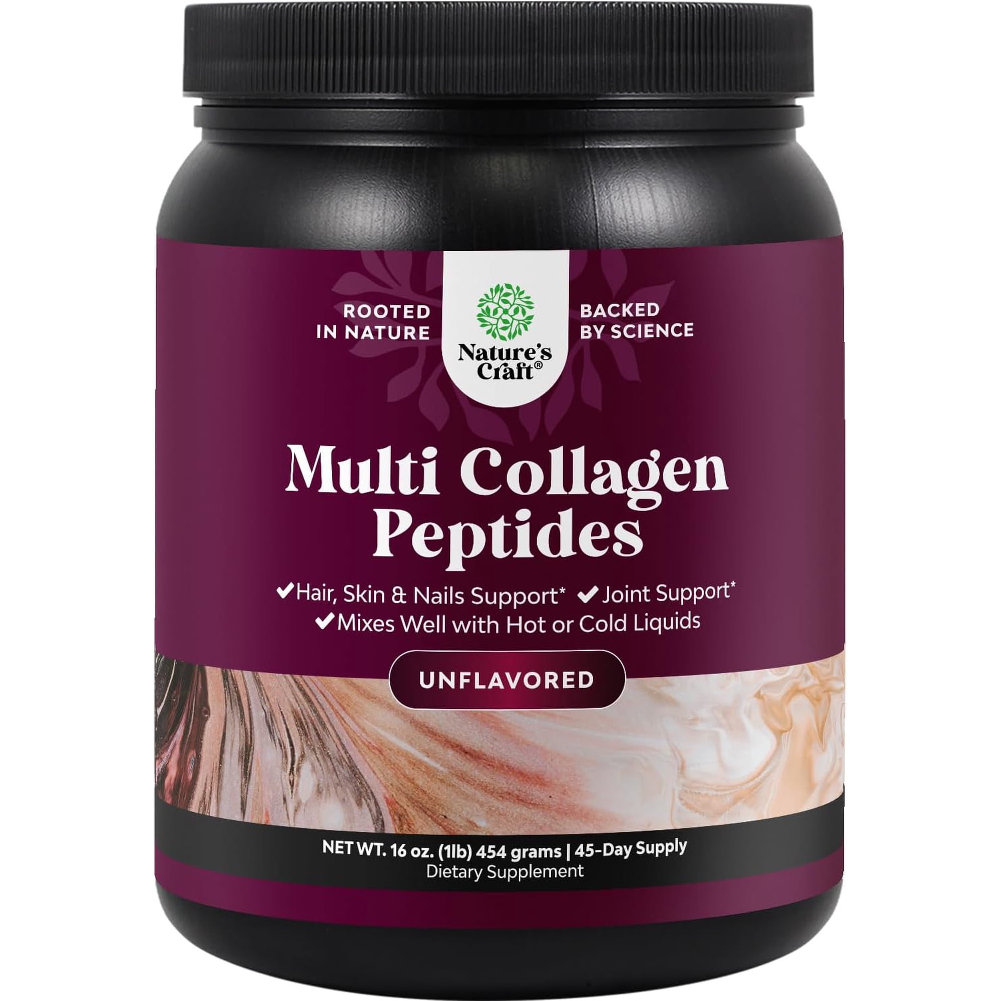 Natures Craft Multi Collagen Peptides, Hydrolyzed Protein Powder for Skin and Bone Joint Support, 1 lb