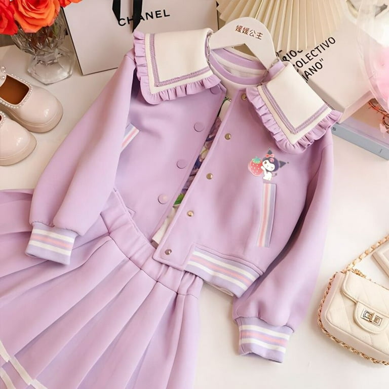 Anime Sanrio Kuromi Kids Girls Princess 2Pcs Clothes Sets Korean