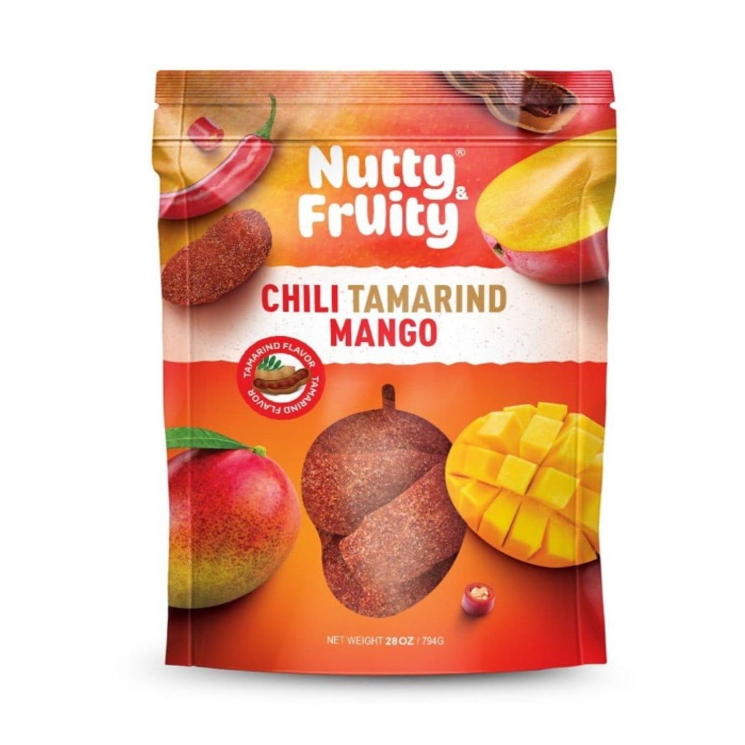 Nutty & Fruity Chili Tamarind Mango, Exotic Sweet-Heat Snack, 28 oz. With White Bowl By OMA