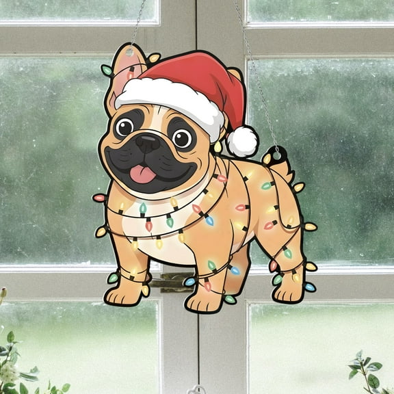 Lotusprinthandmade French Bulldog and Christmas Light Custom Shape Window Hanging Acrylic Ornament (4x4), french bulldog themed christmas ornament