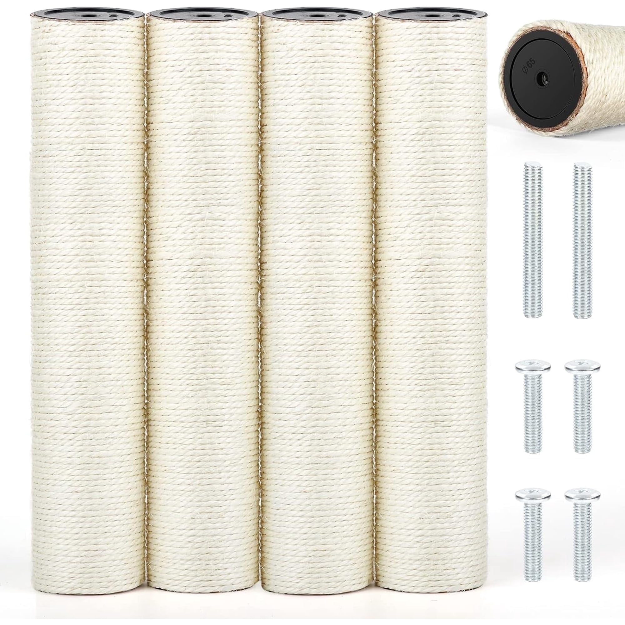Cat Scratching Post Replacement, 4 Pack 15.7in Sisal Pole Cat Tree Replacement Post with Screws, Scratcher for Indoor Kitten Tree Tower Spare Repair & Rebuild, Christmas Cat Gift