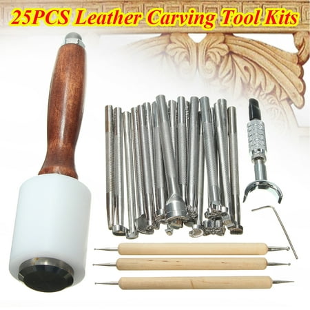 Grtsunsea 25PCS Hammer Embossing Manual Leather Craft Carving Stamp Beveler Tools DIY Kit