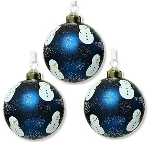 Night Blue Snowman Blown Glass Ornament Christmas Tree Decorations, Set of 3