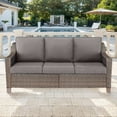 thumbnail image 4 of Gymojoy 3-Seat Brown Wicker Outdoor Patio Sofa Couch, Patio All-weather Seactional with Cushion, Gray, 4 of 6