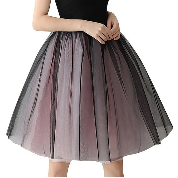 Ousvtion on Sale Women Tutu Skirt Knee Length Tulle Skirts Elastic High Waist Petticoat Sweet Puffy Princess Dress Tiered Pleated Ballet Dresses Clearance Deals,Pink,One Size