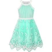 Girls Dress Turquoise Butterfly Embroidered Halter Dress Party 7