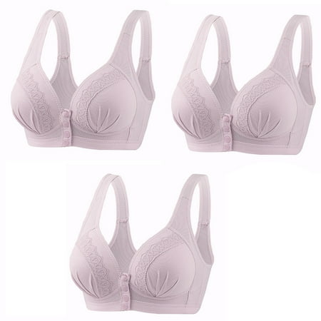 GERsome Front Button Bra Front Closure Everyday Sports Bras Comfort Wireless Bras Full Coverage Bras for Women & Girls Pack of 3 Assorted Color Light Purple XL