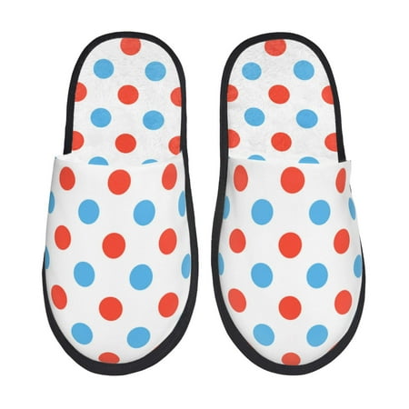 

Tideii Red Blue Polka Dots for Home Indoor Cotton Slippers Autumn and Winter EVA Plush Slippers Household Supplies Unisex-Large