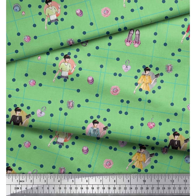 Soimoi Tissu Georgette Viscose Vert Femmes, Bijoux et Ventres Tissu Imprimé Mode 1 Yard 42 Pouces de Large