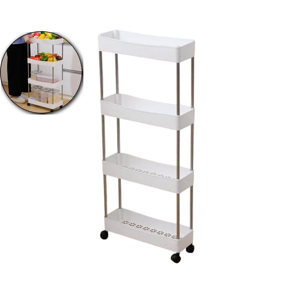 Rolling Utility Cart, Mobile Multi-Functional Storage Rack Cart with Wheels for Kitchen, Bathroom, Laundry Room Narrow Place, Plastic and Stainless Steel
