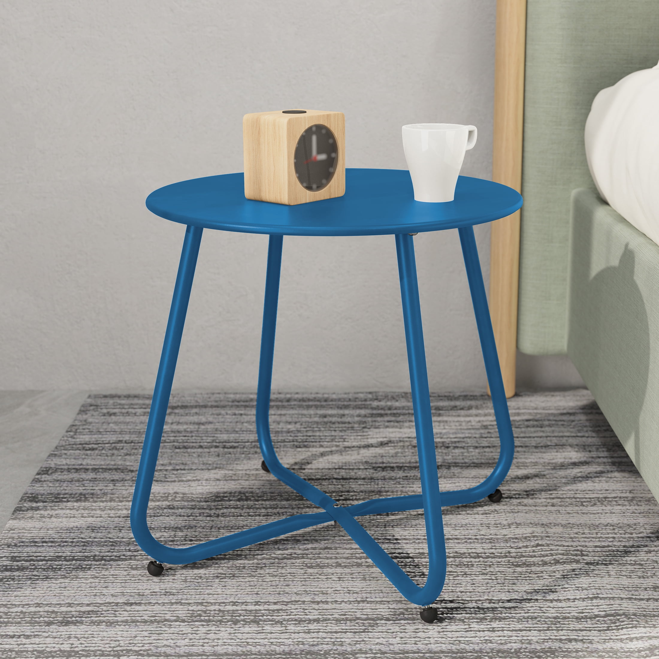 Grand Patio Outdoor&Indoor Steel Patio Side Table, Weather Resistant Outdoor Small Round End Table for Patio, Yard, Balcony, Garden, Living Room, Bedroom Peacock Blue