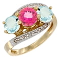 thumbnail image 1 of 14K Yellow Gold Natural Pink Topaz & Aquamarine Sides 3 stone Ring Round 6mm Diamond Accent, size 5, 1 of 2
