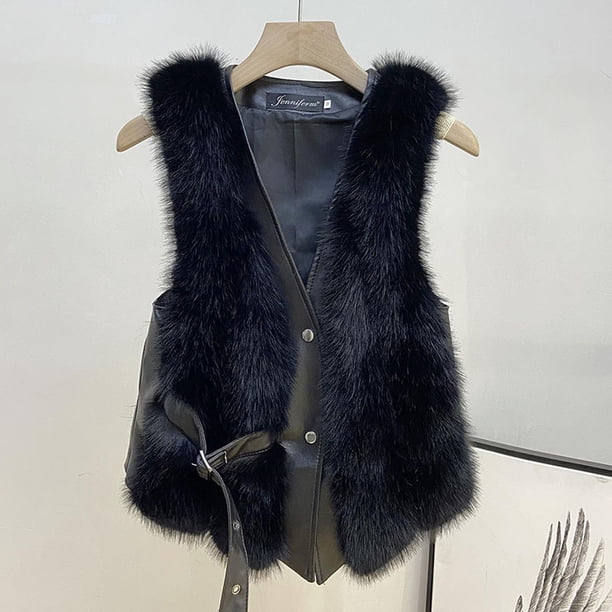Abrigos y chaquetas de piel sintética sin mangas para mujer, abrigos sin mangas para otoño e invierno, chaquetas cálidas con cremallera y bolsillos.