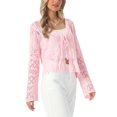thumbnail image 4 of INSPIRE CHIC Boho Crochet Cardigan for Women Casual Tie Front Shrugs Lightweight Long Sleeve Cardigans Top M Pink, 4 of 5