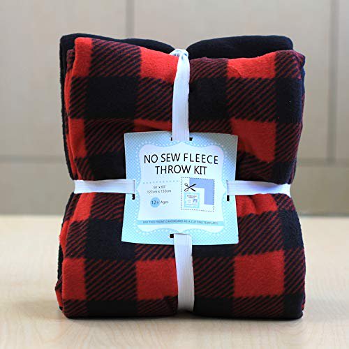 Buffalo Plaid Lumberjack Anti-Pill No-Sew Throw Fleece Fabric Kit (50x60)