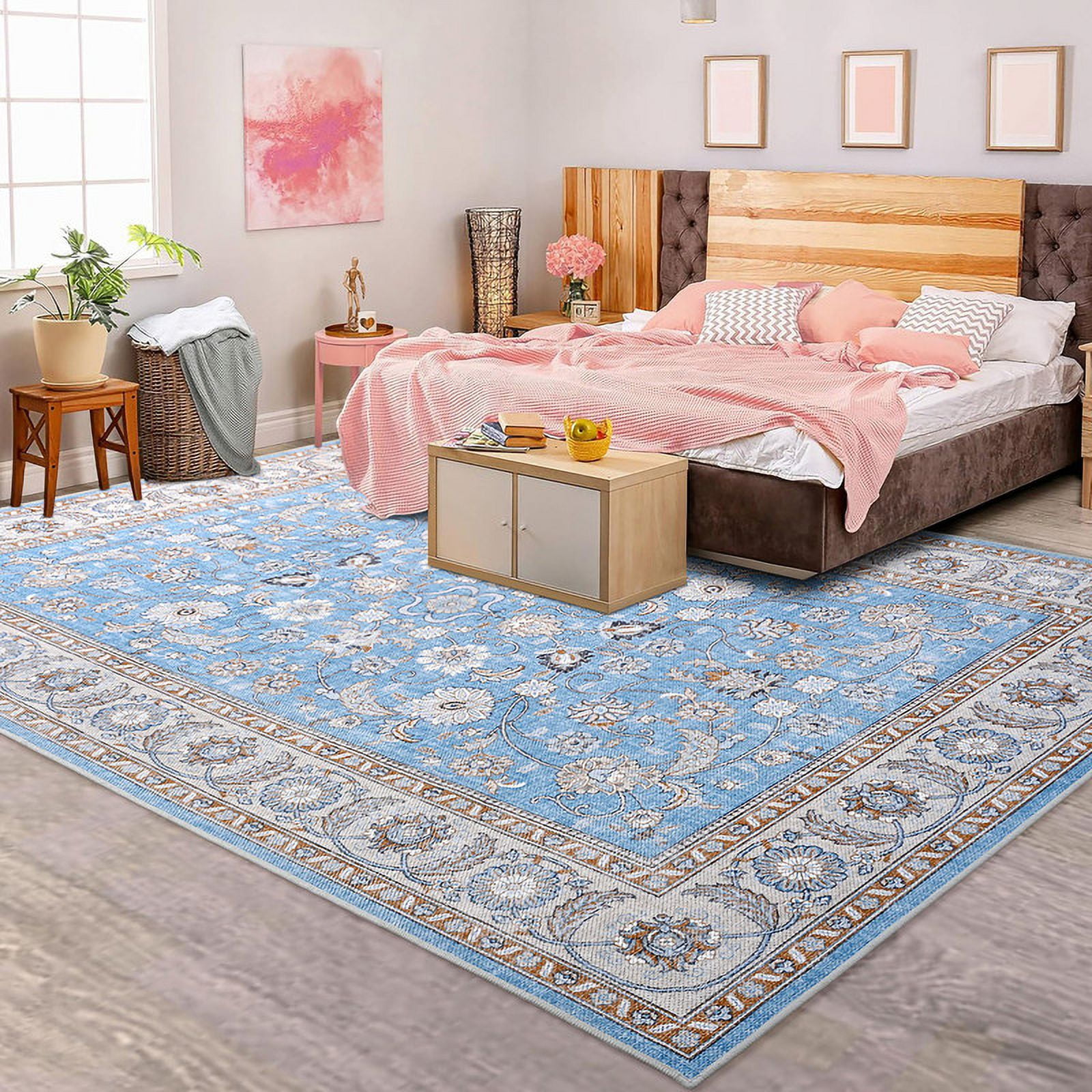 Lochas Area Rugs Modern Vintage Floral Rug Accent Carpet for Living Room Bedroom Home Decor,4'x6',Blue