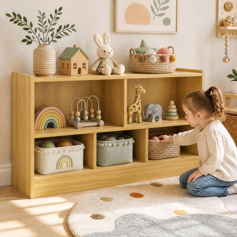 Costway Kids 5-Cube Storage Cabinet with Shelves, Beige photo 6