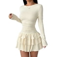 thumbnail image 3 of Female Long Sleeve Corset Mini Dress Ruffle Hem Short Party Club Dresses Color XS, 3 of 9