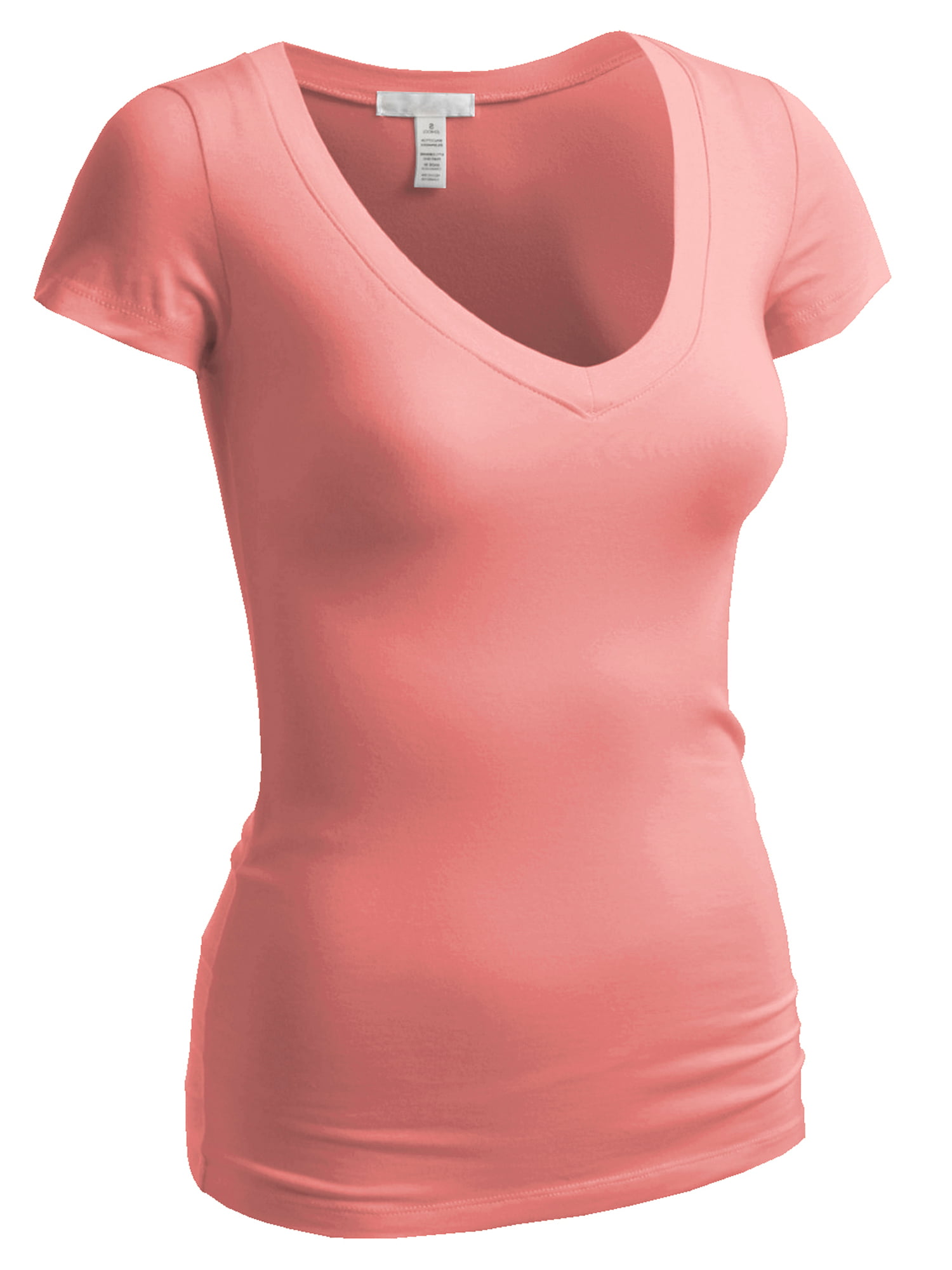 Details about   Sexy Top Small Scoop Neck Coral Pink Short Sleeve Fitted T-shirt Biker Gothic