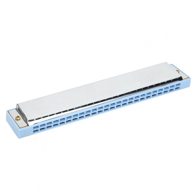 Armónica bucal profesional Arpa diatónica Llave C Placa de cubierta de acero inoxidable 24 orificios Azul