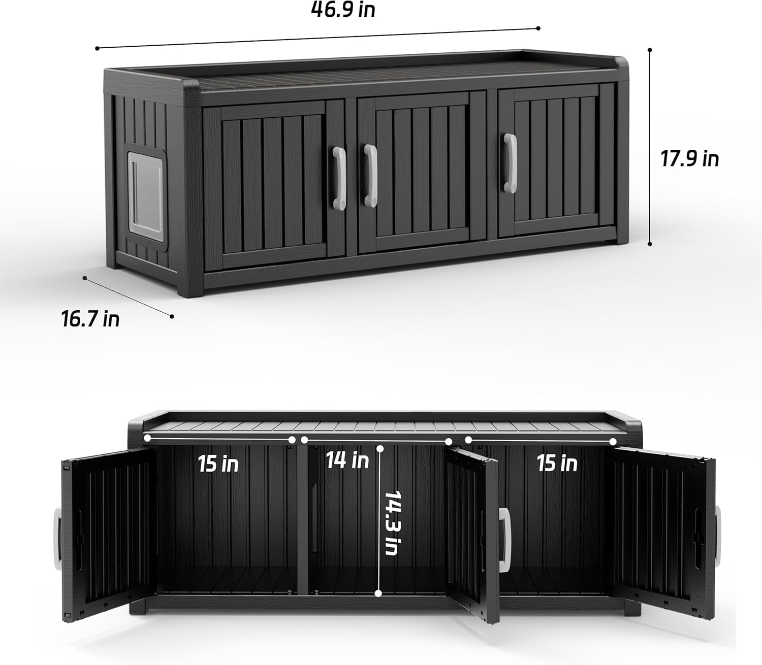 Joxxoaa Outdoor resin weatherproof cat house,ventilated and insulated for Cats,Kittens,Puppies,washable, easy to assemble,scratch and bite-resistant,non-stick to hair (black)