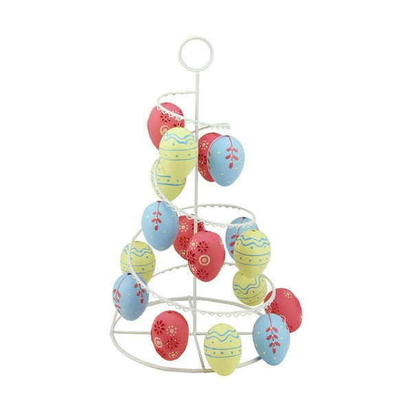 14.25" Pastel Yellow Blue and Pink Floral Cut-Out Spring Easter Egg Tree
