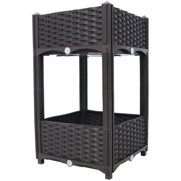 Gzxs Raised Garden Bed, 2-Tier Elevated Planting Box with Drain Holes for Fruits/Flowers/Vegetables, Outdoor Standing Planter Beds for Lawn Patio Balcony, 15.7"L x 15.7"W x 27.7"H, Brown