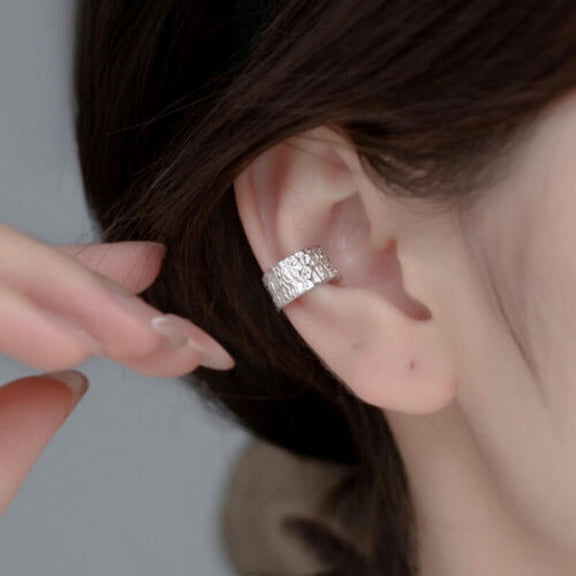 QQTDFG 925 Sterling Silver Ear Cuff Textured Wide Band Clip-on Earring A4336-Silver - 1 single cuff