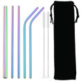 thumbnail image 1 of Metal Reusable Straw Set 304 Stainless Steel Straw Straight Bent Drinking Straw With Case Cleaning Brush Set Party Bar Accessory 5pcs rainbow, 1 of 6