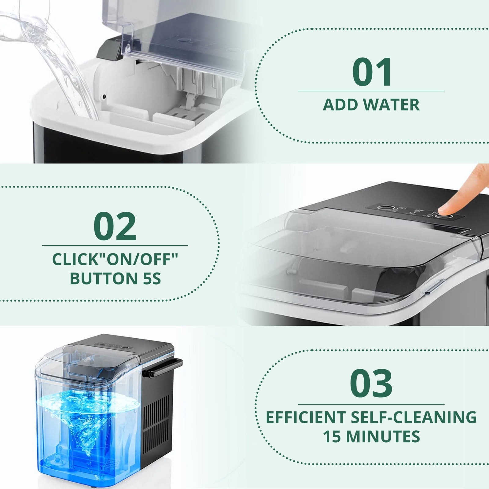Atilioo Countertop Ice Maker with Handle, Ice in 6Mins, 26 Lbs/24H, 2 Sizes Bullet, Portable Ice Maker Machine with Self-Cleaning for Home/Bar/Camping/RV, Black