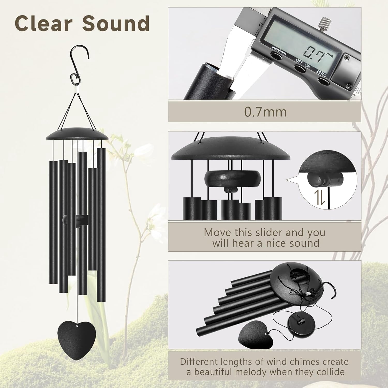 28" Wind Chimes for Outside, Metal Outdoor Wind Chimes with Soothing Melodic Tones, Wind Chime Unique Gift for Mom, Grandma, Perfect Outdoor Garden Decor(Heart-Shape)