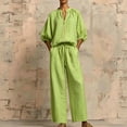 thumbnail image 6 of Casual 2 PC Sets for Women Lounge Fall 3/4 Sleeve Zip Up Shirts Wide Leg Loose Pants Going Out Outfits Green 2XL, 6 of 8