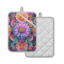 Yayeee Pot Holders Kitchen Heat Resistant with Pocket 7"x9.8" Cotton Oven Cooking Hot Pads, Light Purple Flowers