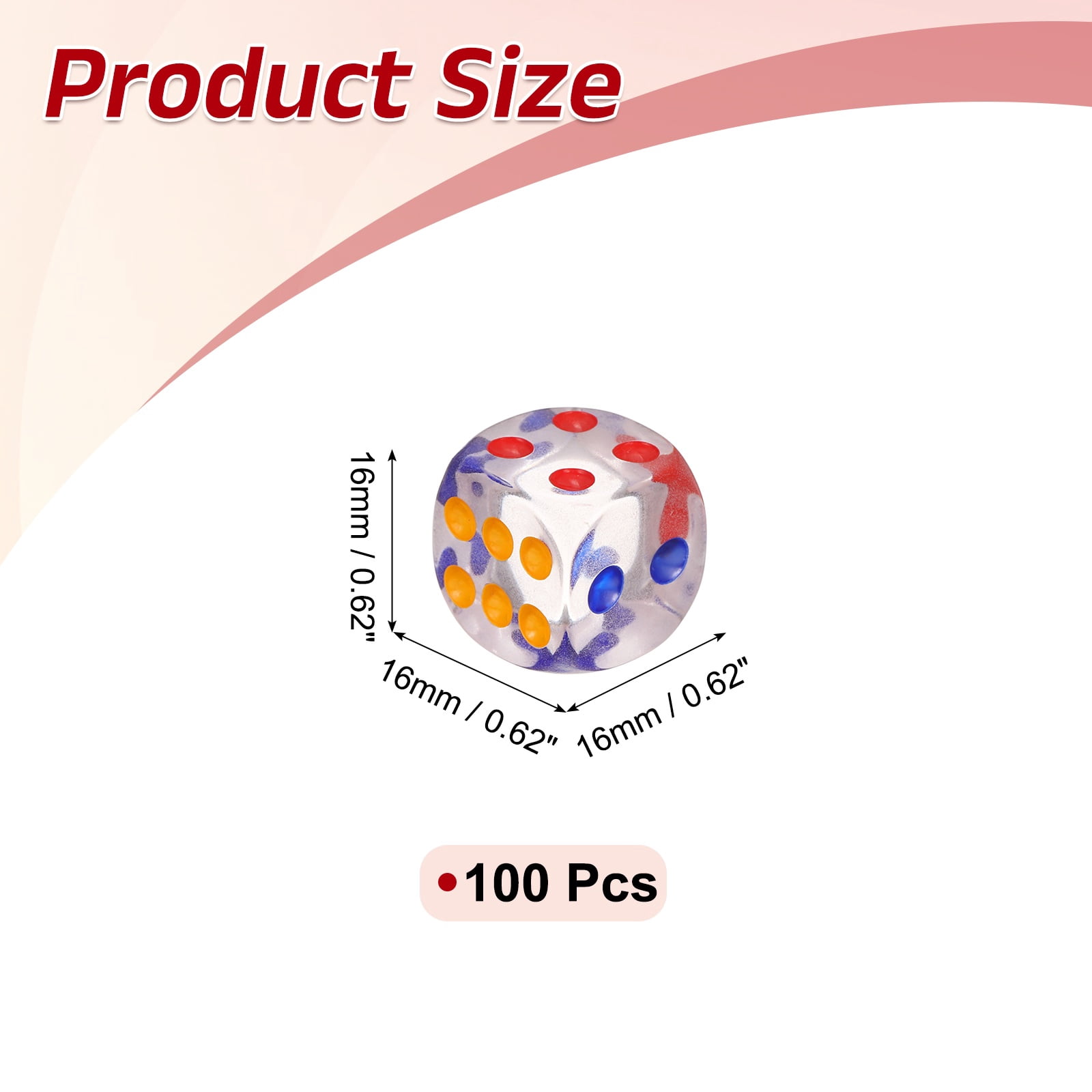 100Pcs Translucent Polyhedral Dice 16mm Square Dice W Rounded Edge, Multicolor