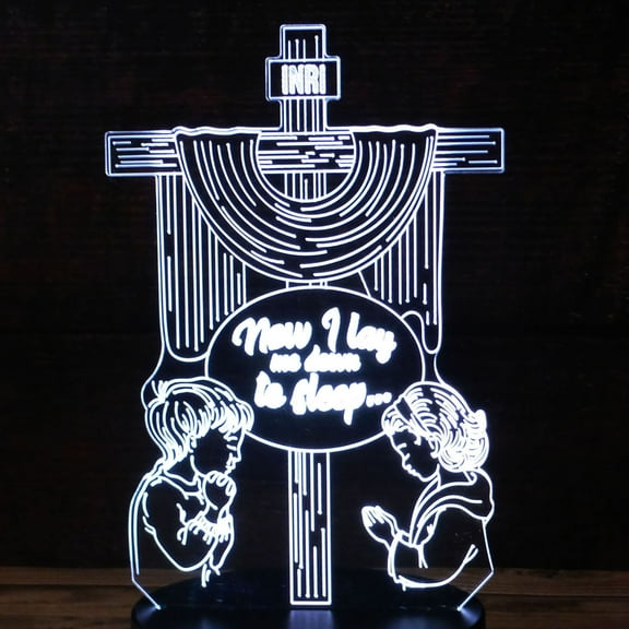 3D Praying Children with Holy Cross Acrylic for LED Lamp Base (Acrylic Only. Base Not Included)
