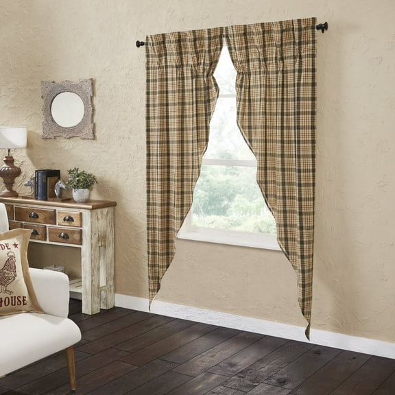 VHC Brands Cider Mill Prairie Plaid Curtain Panels, Tan, 84x36x18, Set of 2