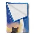 thumbnail image 2 of Cat Soft Flannel Fleece Throw Blanket, Cat Sleeping on Crescent Moon Stars Night Dreams Themed Kids Nursery Design, Cozy Plush for Indoor and Outdoor Use, 50" x 70", Blue Yellow, by Ambesonne, 2 of 5