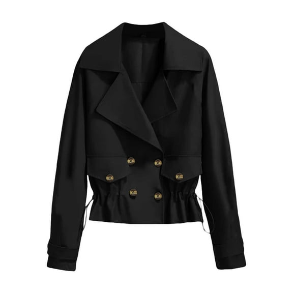 Uooqdmx Trench Coat Women Fall Jackets for Women 2024 Casual Long Sleeve Lapel Drawstring Double Breasted Short Trench Coat Trench Coat Women Black 2XL