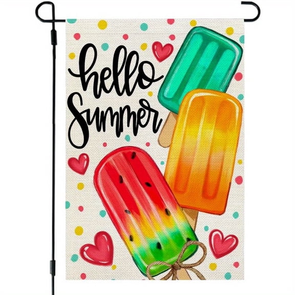 1 Summer Garden Flag Popsicle Single Side 12x18inch Small Burlap Seasonal Welcome Yard Decoration, Suitable for Outdoor Porch