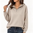 thumbnail image 7 of Lcziwo Quarter Zip Sweatshirt for Women Long Sleeve Oversized Casual Hoodies Y2K Fall Winter Fashion Pullover with Pockets Khaki,XXL, 7 of 7