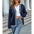 thumbnail image 5 of SWSMCLT Women's Long Sleeve Sweater Button Up Knit Cardigan Loose Fit Baggy Sweater Warm Spring Soft Fall Fashion School Y2K Contrast Color Striped Navy Small, 5 of 5