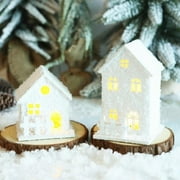 Clearance Item!Veeogra JOYWU Lighted Wooden Houses for Tabletop Decor 1 Pcs Village Houses with Snow And Led 12cm Winter Village Accessories Set White Xmas House Figurine,Home Decor