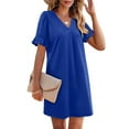 thumbnail image 6 of Admvng Womens Dresses Summer Solid Color V-neck Ruffle Short Sleeved A Line Dress with Pockets S-2XL, 6 of 9
