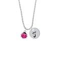 thumbnail image 2 of Delight Jewelry Silvertone Mini Hot Pink Ladybug Silvertone Script Initial Disc - T - Charm Necklace, 20"+3", 2 of 4