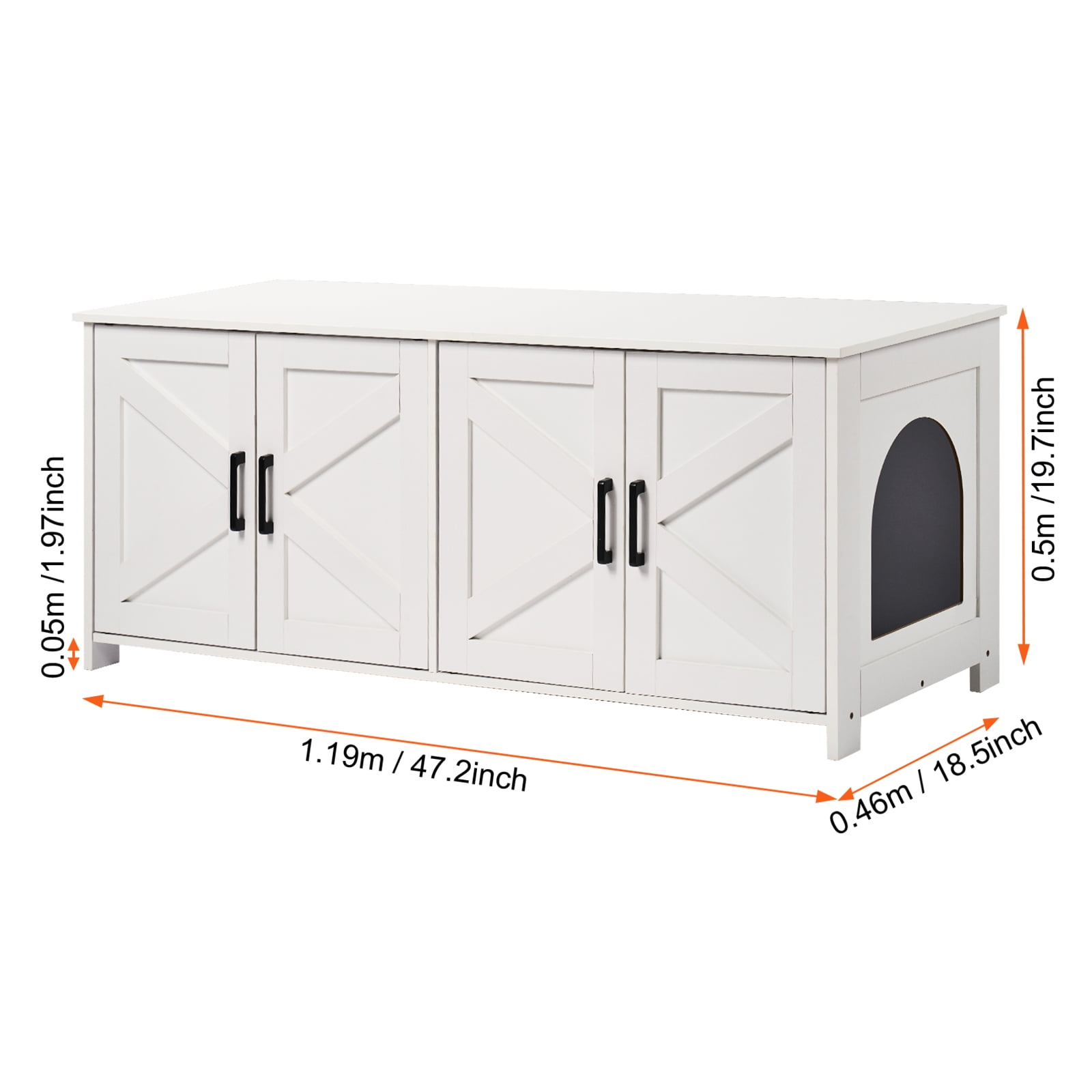 KFFKFF Dual Cat Privacy Litter Cabinet, Spacious Wooden Enclosure for Multiple Cats, Conceals Litter Pans, 47.2"L x 18.5"W x 19.7"H, in White
