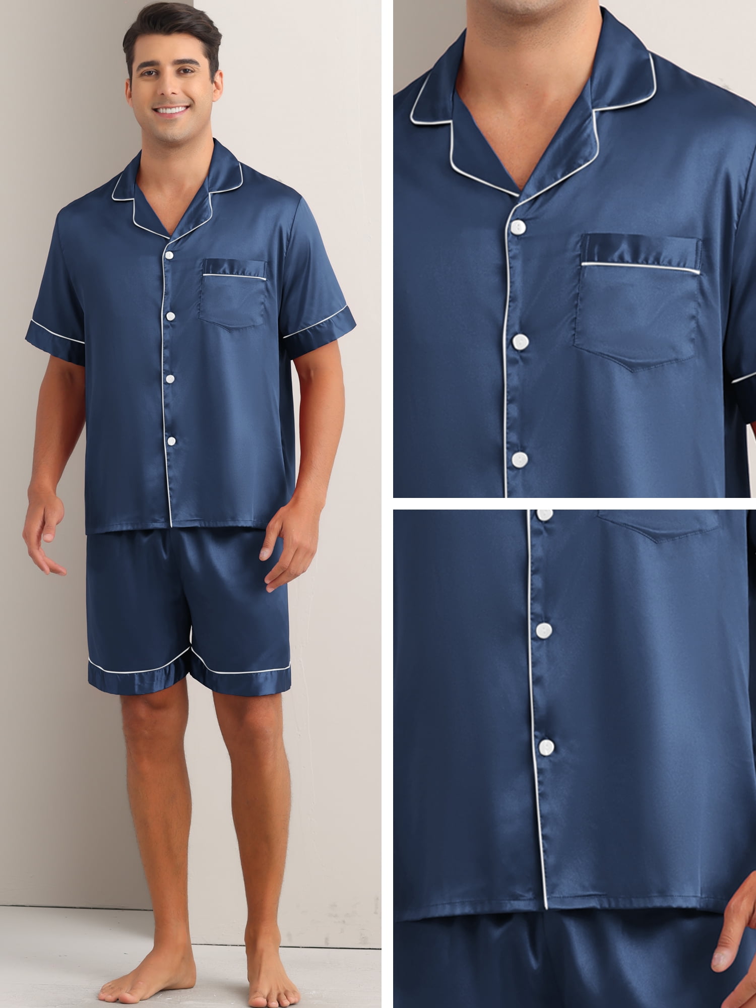 DARING DIVA Men's 2-Piece Short Sleeve Sleepwear Loungewear Pajama S Blue