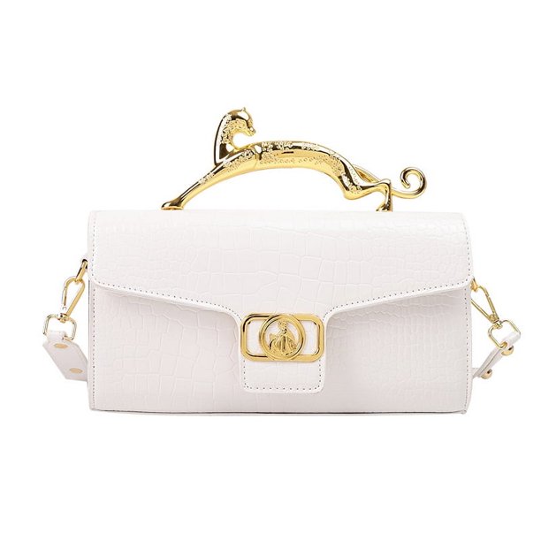 Bolso de mano de cuero con asa de Metal para mujer, bandolera de diseñador de marca famosa, bolso de hombro de tendencia de moda, nuevo