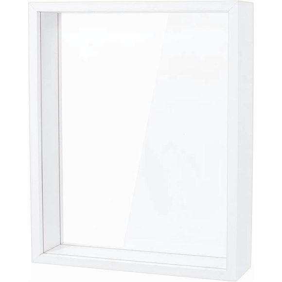 8.3x2.4x10.2 inch Rectangle Shadow Box Wood Shadow Box Display Case Shadow Box Frame with Double Sided Clear Acrylic Window for Dried Flowers Leaves Specimen - White