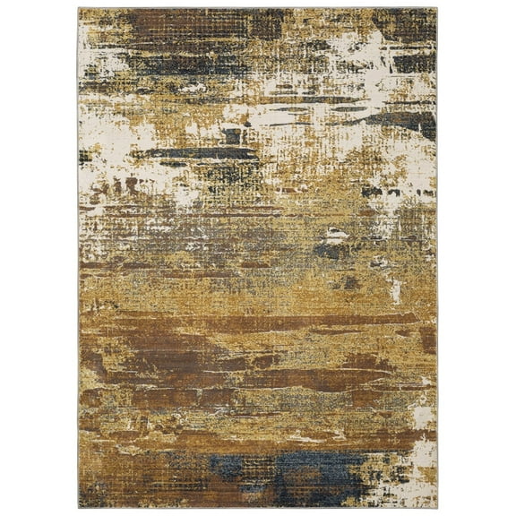 Oriental Weavers Caravan Area Rug - 8020X - 6'7" x 9'6" - in Gold/ Brown - Modern Style, Stain Resistant, Family and Pet Friendly , Dining, Living Room Rug